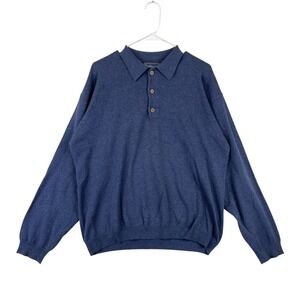 Huntington‎ Polo Sweater Knit Shirt Long Sleeve Men's Large L Navy Blue Classic